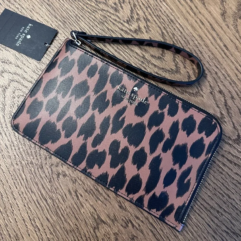 NWT! Kate Spade Lucy Medium L-Zip Wristlet -Leopard
